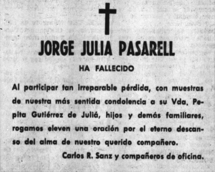 Esquela colega Jorge Juliá Passarell - editada Esquela colega Jorge Juliá Passarell - editada