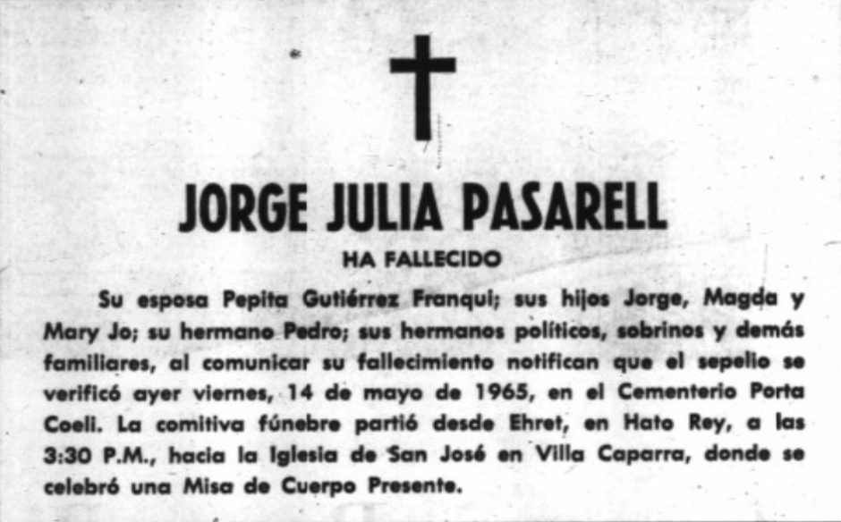 Esquela familia Jorge Juliá Pasarell Esquela familia Jorge Juliá Pasarell